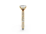 Solitaire Engagement Ring Setting for Asscher Cut Center with Milgrain-Edged Pave Band and Prong Head in Yellow Gold