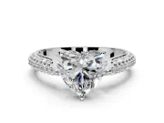 Solitaire Engagement Ring Setting for Heart-Shaped Center with Multi-Row Accents and Prong Head in White Gold