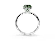 Hidden Halo Engagement Ring Setting for Fancy Green Round Cut Center with Thin Round-Wire Band and Prong Head in White Gold