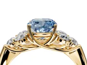 Cluster Engagement Ring Setting for Fancy Blue Cushion Cut Center with Round Cut Accent Frame and Prong Head in Yellow Gold