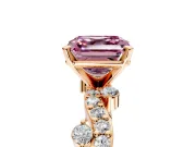 Solitaire Engagement Ring Setting for Fancy Pink Asscher Cut Center with Bar-Station Pave Twist and Prong Head in Rose Gold