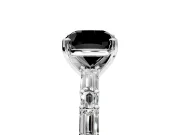 Baguette Engagement Ring Setting for Fancy Black Cushion Cut Center with Alternating Bar-Set Band and Prong Head in Sterling Silver