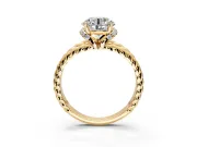Halo Engagement Ring Setting for Round Cut Center with Rope Twist Split Shank and Prong Head in Yellow Gold