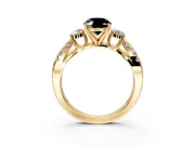 3 Stone Engagement Ring Setting for Fancy Black Oval Center with Pave Split Shank and Prong Head in Yellow Gold