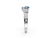 3 Stone Engagement Ring Setting for Fancy Blue Heart-Shaped Center with Raised Basket Heads and Prong Head in Sterling Silver