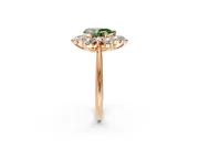 Small-Accent Cluster Halo Engagement Ring Setting for Fancy Green Pear-Shaped Center with Plain Band and Prong Head in Rose Gold