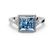 Cluster Engagement Ring Setting for Fancy Blue Princess Cut Center with Milgrain Shoulder Clusters and Prong Head in Platinum