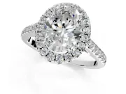 Halo Engagement Ring Setting for Oval Center with Narrowing Pave Band and Prong Head in Platinum