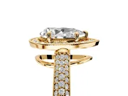 Milgrain Halo Engagement Ring Setting for Pear-Shaped Center with Three-Sided Pave Band and Prong Head in Yellow Gold