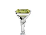 Solitaire Engagement Ring Setting for Fancy Yellow Emerald Cut Center with Bezel Station Band and Prong Head in Platinum