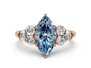 Cluster Engagement Ring Setting for Fancy Blue Marquise Center with Round Cut Accent Frame and Prong Head in Rose Gold