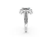 Solitaire Engagement Ring Setting for Emerald Cut Center with Twisted Band and Scroll Prong Head in Platinum
