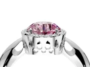 Halo Engagement Ring Setting for Fancy Pink Round Cut Center with Tapered Plain Band and Prong Head in Sterling Silver