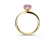 Solitaire Engagement Ring Setting for Fancy Pink Cushion Cut Center with Fine Pave Band and Prong Head in Yellow Gold