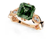Solitaire Engagement Ring Setting for Fancy Green Asscher Cut Center with Accented Twist Band and Leaf Prong Head in Rose Gold