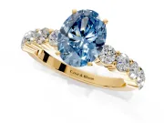 Shared-Prong Engagement Ring Setting for Fancy Blue Oval Center with Graduated Accents and Prong Head in Yellow Gold