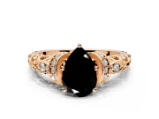 Solitaire Engagement Ring Setting for Fancy Black Pear-Shaped Center with Filigree Band and Prong Head in Rose Gold