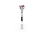 3 Stone Engagement Ring Setting for Fancy Pink Cushion Cut Center with Channel Baguette Accents and Prong Head in Platinum