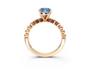 Solitaire Engagement Ring Setting for Fancy Blue Cushion Cut Center with Bezel-Dot Beaded Band and Prong Head in Rose Gold