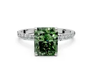 Solitaire Engagement Ring Setting for Fancy Green Radiant Cut Center with Pave Accents and Prong Head in Platinum