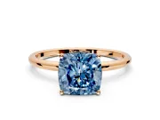 Solitaire Engagement Ring Setting for Fancy Blue Cushion Cut Center with Straight Thin Band and Prong Head in Rose Gold