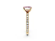 Solitaire Engagement Ring Setting for Fancy Pink Radiant Cut Center with Fine Pave Band and Claw Prong Head in Yellow Gold