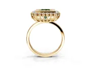 Halo Engagement Ring Setting for Fancy Green Princess Cut Center with Milgrain Bezel Rim, Plain Band and Prong Head in Yellow Gold