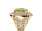 Double Halo Engagement Ring Setting for Fancy Yellow Radiant Cut Center with Narrow Pave Split Shank and Prong Head in Yellow Gold