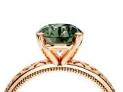 Solitaire Engagement Ring Setting for Fancy Green Round Cut Center with Milgrain X Pattern Band and Prong Head in Rose Gold