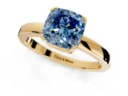 Solitaire Engagement Ring Setting for Fancy Blue Cushion Cut Center with Plain Band and Flat Tab Prong Head in Yellow Gold