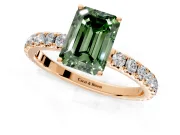 Solitaire Engagement Ring Setting for Fancy Green Emerald Cut Center with Large Accent Band and Prong Head in Rose Gold