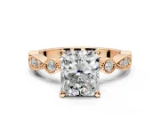 Solitaire Engagement Ring Setting for Radiant Cut Center with Milgrain Bezel Accents and Prong Head in Rose Gold