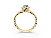 Halo Engagement Ring Setting for Fancy Blue Pear-Shaped Center with Rope Twist Split Shank and Prong Head in Yellow Gold