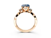 3 Stone Engagement Ring Setting for Fancy Blue Heart-Shaped Center with Pave Twist Band and Prong Head in Rose Gold