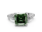 Solitaire Engagement Ring Setting for Fancy Green Asscher Cut Center with Marquise Accent Twist Band and Prong Head in White Gold