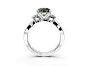 3 Stone Engagement Ring Setting for Fancy Green Round Cut Center with Pave Twist Band and Prong Head in Sterling Silver