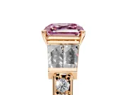 Channel-Set Engagement Ring Setting for Fancy Pink Asscher Cut Center with Baguette Band and Prong Head in Rose Gold