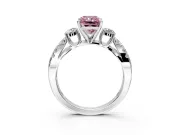 3 Stone Engagement Ring Setting for Fancy Pink Radiant Cut Center with Pave Split Shank and Prong Head in Platinum