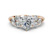 Cluster Engagement Ring Setting for Heart-Shaped Center with Round Cut Accent Frame and Prong Head in Rose Gold