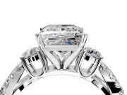 3 Stone Engagement Ring Setting for Princess Cut Center with Pave Split Shank and Prong Head in Platinum