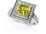 Halo Engagement Ring Setting for Fancy Yellow Princess Cut Center with Outer Bezel Rim, Pave Band and Prong Head in Platinum