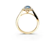 Halo Engagement Ring Setting for Fancy Blue Marquise Center with Narrowing Pave Band and Prong Head in Yellow Gold