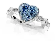 Milgrain Bezel Engagement Ring Setting for Fancy Blue Heart-Shaped Center with Marquise Stations and Bezel Head in Sterling Silver