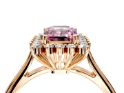 Starburst Halo Engagement Ring Setting for Fancy Pink Emerald Cut Center with Thin Round-Wire Band and Prong Head in Rose Gold