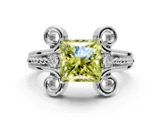 Solitaire Engagement Ring Setting for Fancy Yellow Princess Cut Center with Twisted Band and Scroll Prong Head in Platinum