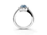 Milgrain Halo Engagement Ring Setting for Fancy Blue Oval Center with Three-Sided Pave Band and Prong Head in Sterling Silver