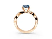 Solitaire Engagement Ring Setting for Fancy Blue Round Cut Center with Half-Pave Crossover Band and Prong Head in Rose Gold