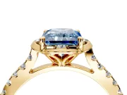Floral Engagement Ring Setting for Fancy Blue Radiant Cut Center with Pave Band and Floral Prong Head in Yellow Gold