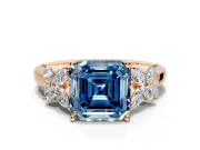 Floral Engagement Ring Setting for Fancy Blue Asscher Cut Center with Marquise Cluster Shoulders and Prong Head in Rose Gold