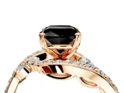 Solitaire Engagement Ring Setting for Fancy Black Cushion Cut Center with Filigree Band and Prong Head in Rose Gold